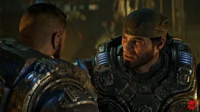 A COG soldier punches a pale Locust drone amid a burning vehicle fireball on a dark wet street